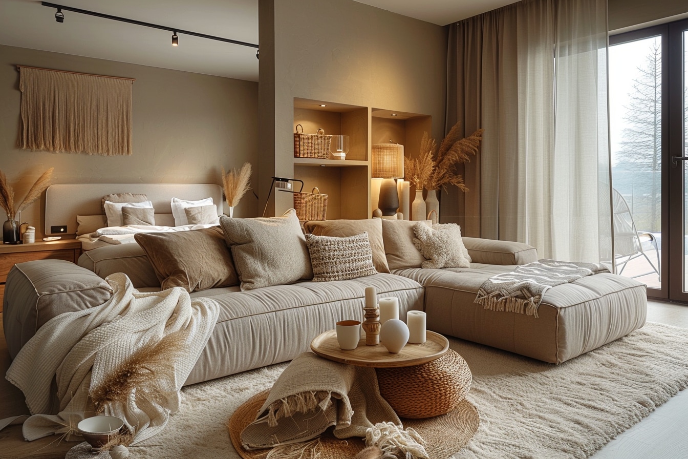 Liaison Taupe : une harmonie parfaite entre salon et chambre à coucher